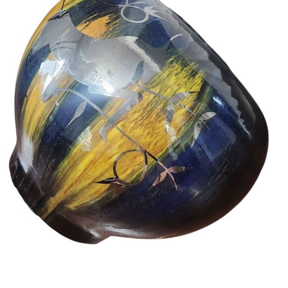 Vintage Mid Century Modern Table Lamp Gazelle Ram Drip Glaze Pottery Pleat Shade - Picture 8 of 14